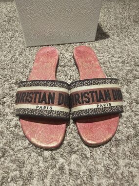 Dior Pink and Black Logo Slide Sandals